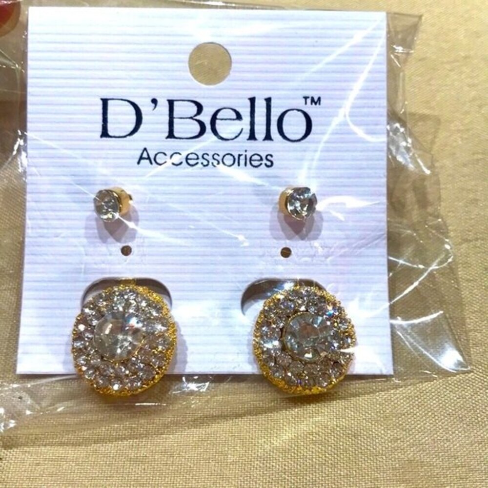 D'Bello Crystal Rhinestone Small Dangle Drop Stud Earrings Gold